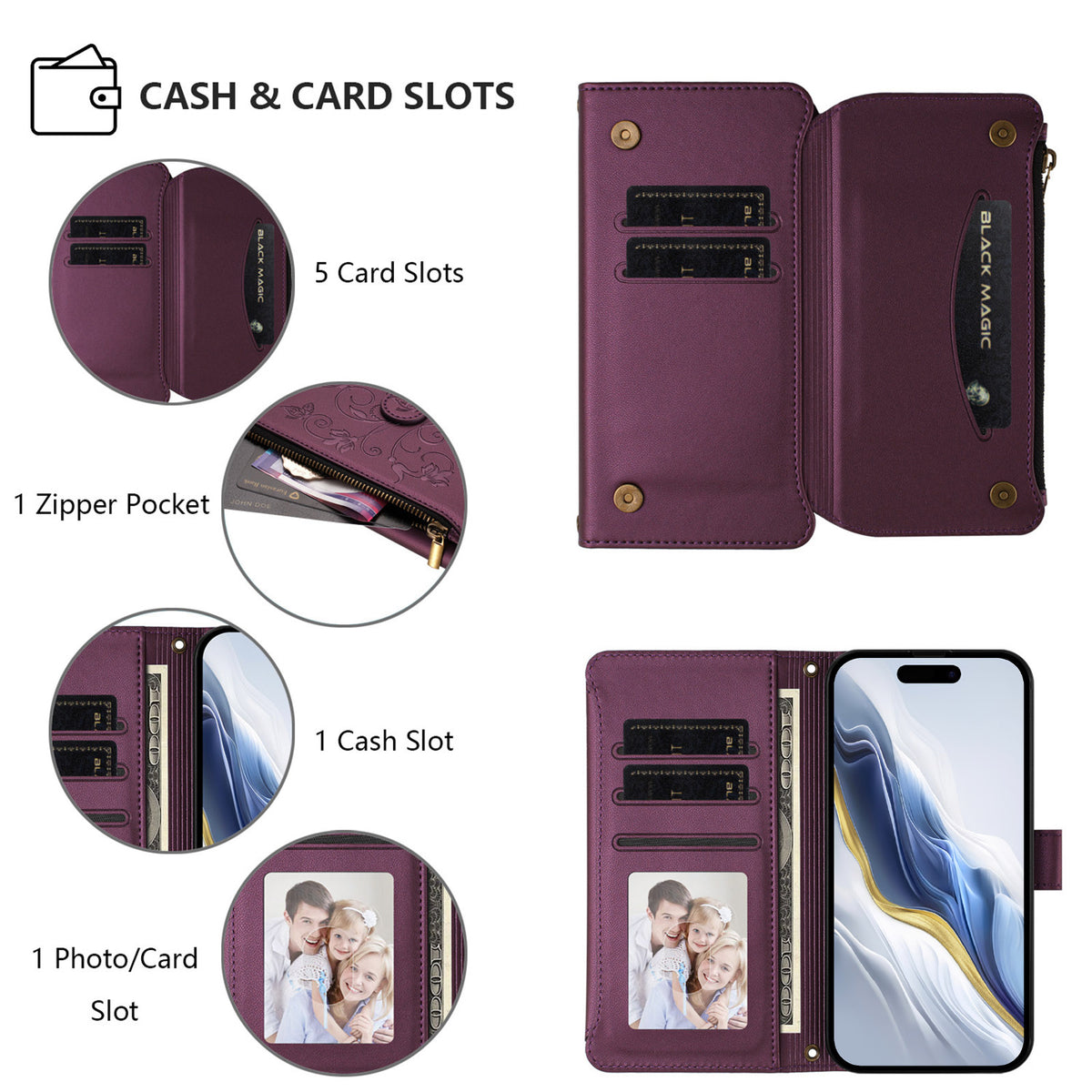 For Xiaomi 17 Pro Leather Case Butterfly Floral Imprint Zipper Wallet Stand Cover with Wrist Strap