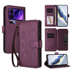 For Xiaomi 17 Pro Leather Case Butterfly Floral Imprint Zipper Wallet Stand Cover with Wrist Strap