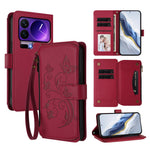 For Xiaomi 17 Pro Leather Case Butterfly Floral Imprint Zipper Wallet Stand Cover with Wrist Strap