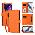 For Xiaomi 17 Pro Leather Case Butterfly Floral Imprint Zipper Wallet Stand Cover with Wrist Strap