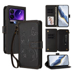 For Xiaomi 17 Pro Leather Case Butterfly Floral Imprint Zipper Wallet Stand Cover with Wrist Strap