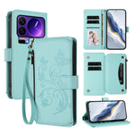 For Xiaomi 17 Pro Leather Case Butterfly Floral Imprint Zipper Wallet Stand Cover with Wrist Strap