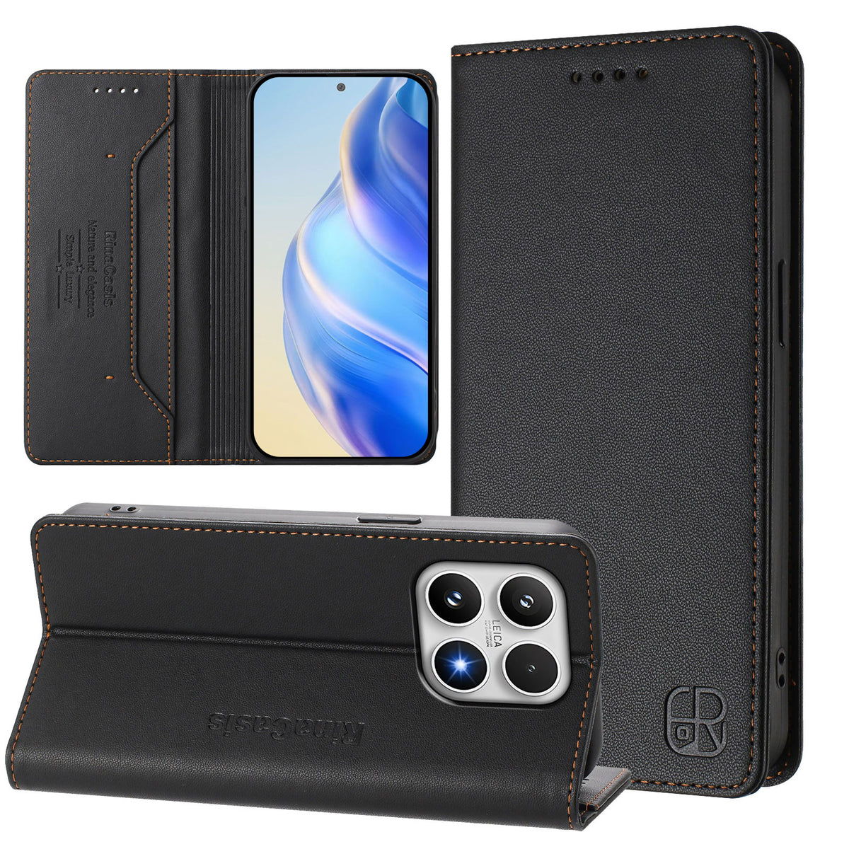 For Xiaomi 17 Leather Case RINACASIS RC01 Phone Cover with RFID Blocking Wallet Stand