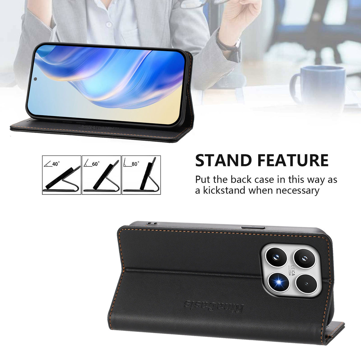 For Xiaomi 17 Leather Case RINACASIS RC01 Phone Cover with RFID Blocking Wallet Stand