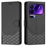 For Xiaomi 17 Pro Case Imprinted Honeycomb RFID Blocking Leather Phone Cover with Strap