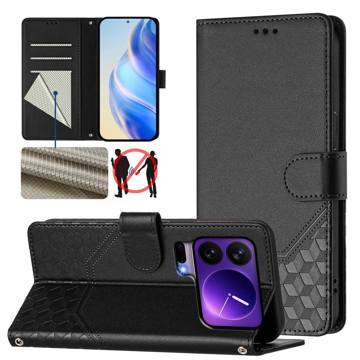 For Xiaomi 17 Pro Case Imprinted Honeycomb RFID Blocking Leather Phone Cover with Strap
