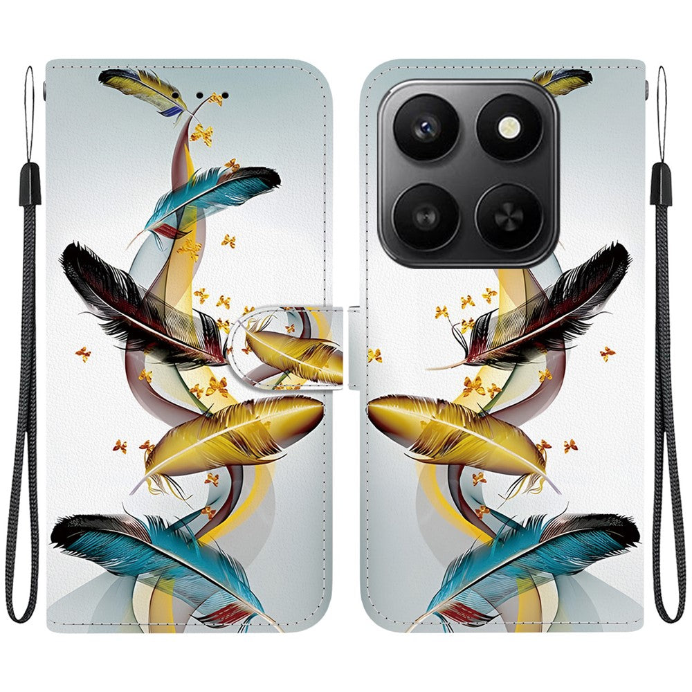 For Honor 400 Smart 5G / 4G / X7d 4G Cover, Mønsterprintet Flip Wallet Telefoncover i Læder med Snor