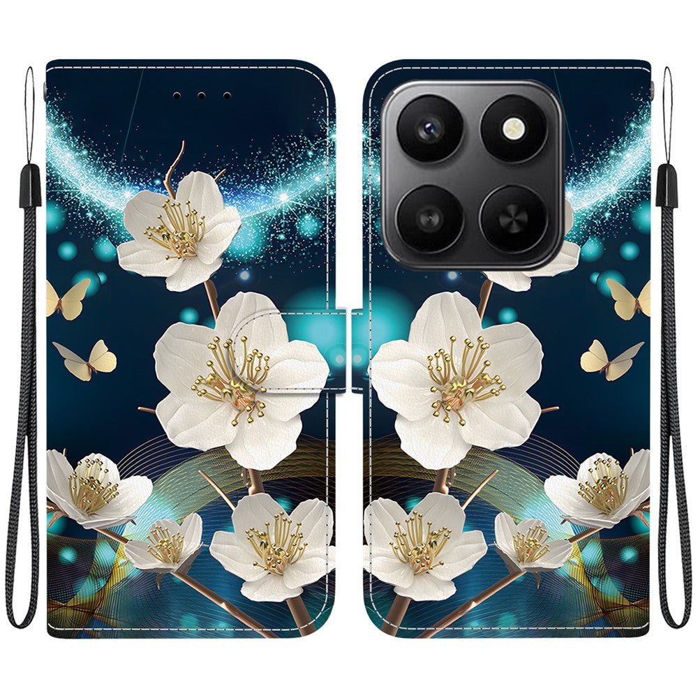 For Honor 400 Smart 5G / 4G / X7d 4G Cover, Mønsterprintet Flip Wallet Telefoncover i Læder med Snor