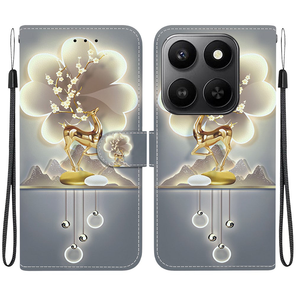 Til Honor 400 Smart 5G / 4G / X7d 4G cover med mønstertryk, læder-flip-pung-telefoncover med snor