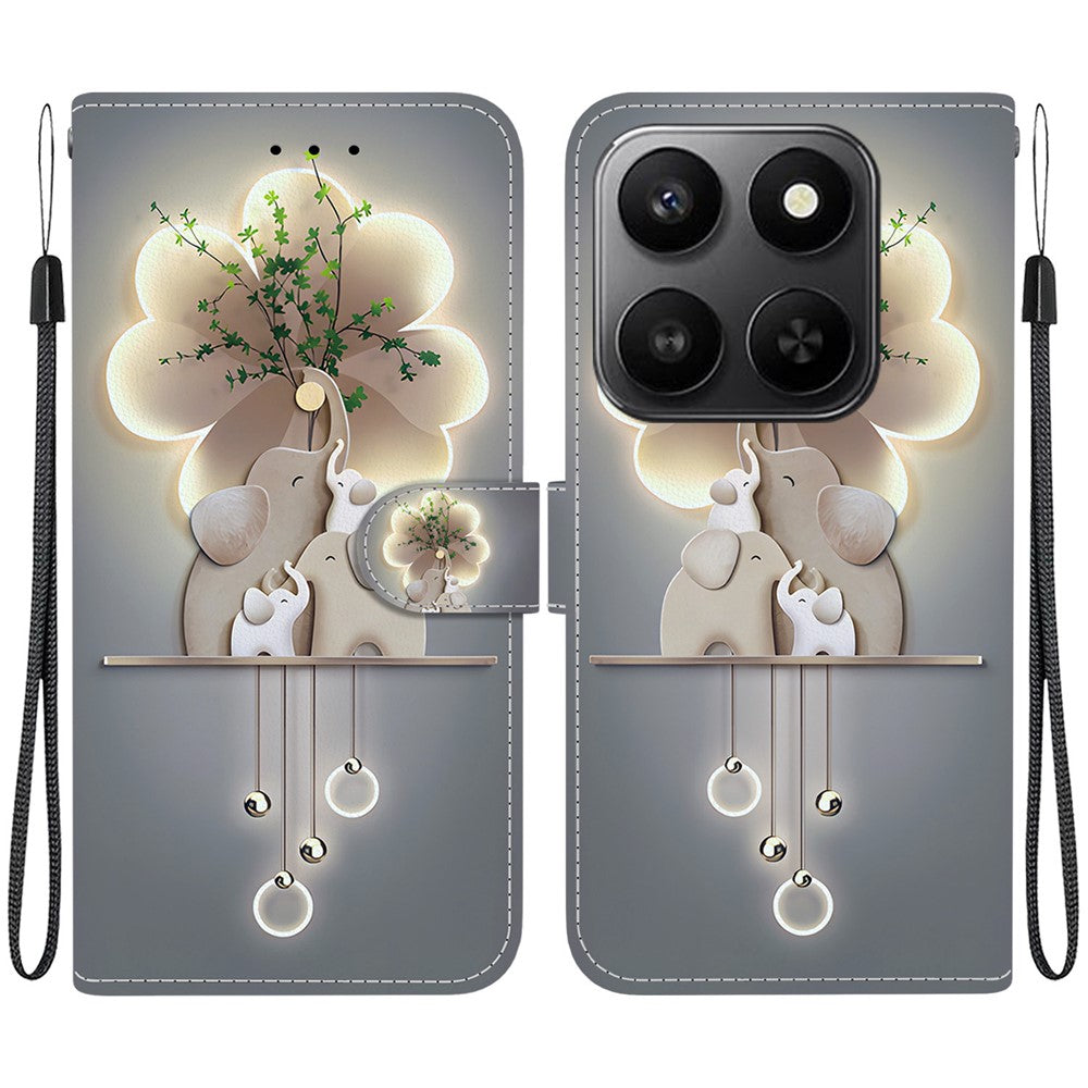 For Honor 400 Smart 5G / 4G / X7d 4G Cover, Mønsterprintet Flip Wallet Telefoncover i Læder med Snor
