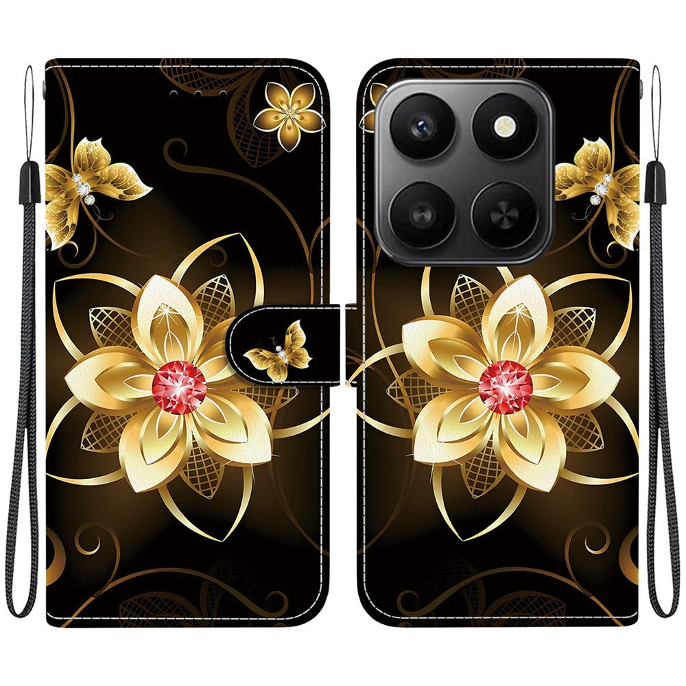 For Honor 400 Smart 5G / 4G / X7d 4G Cover, Mønsterprintet Flip Wallet Telefoncover i Læder med Snor