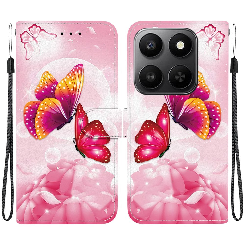 Til Honor 400 Smart 5G / 4G / X7d 4G cover med mønstertryk, læder-flip-pung-telefoncover med snor