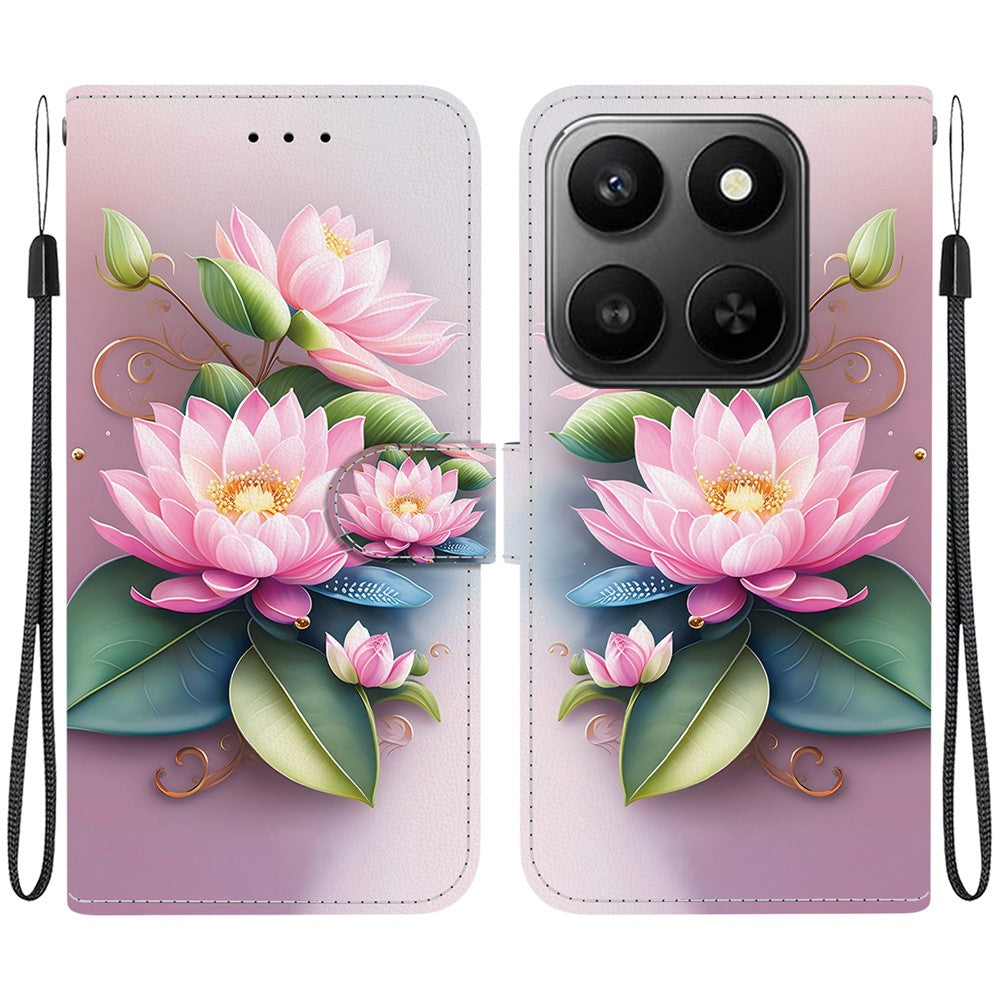 For Honor 400 Smart 5G / 4G / X7d 4G Cover, Mønsterprintet Flip Wallet Telefoncover i Læder med Snor