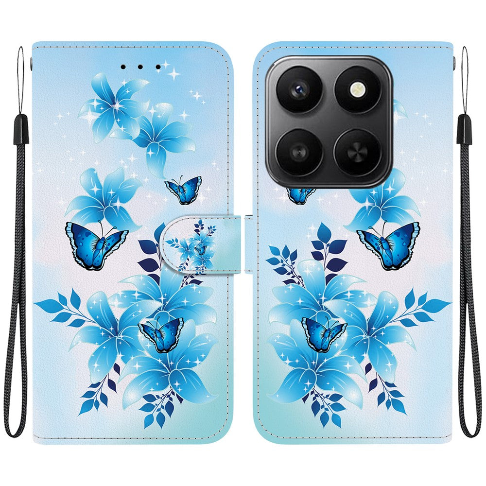 Til Honor 400 Smart 5G / 4G / X7d 4G cover med mønstertryk, læder-flip-pung-telefoncover med snor