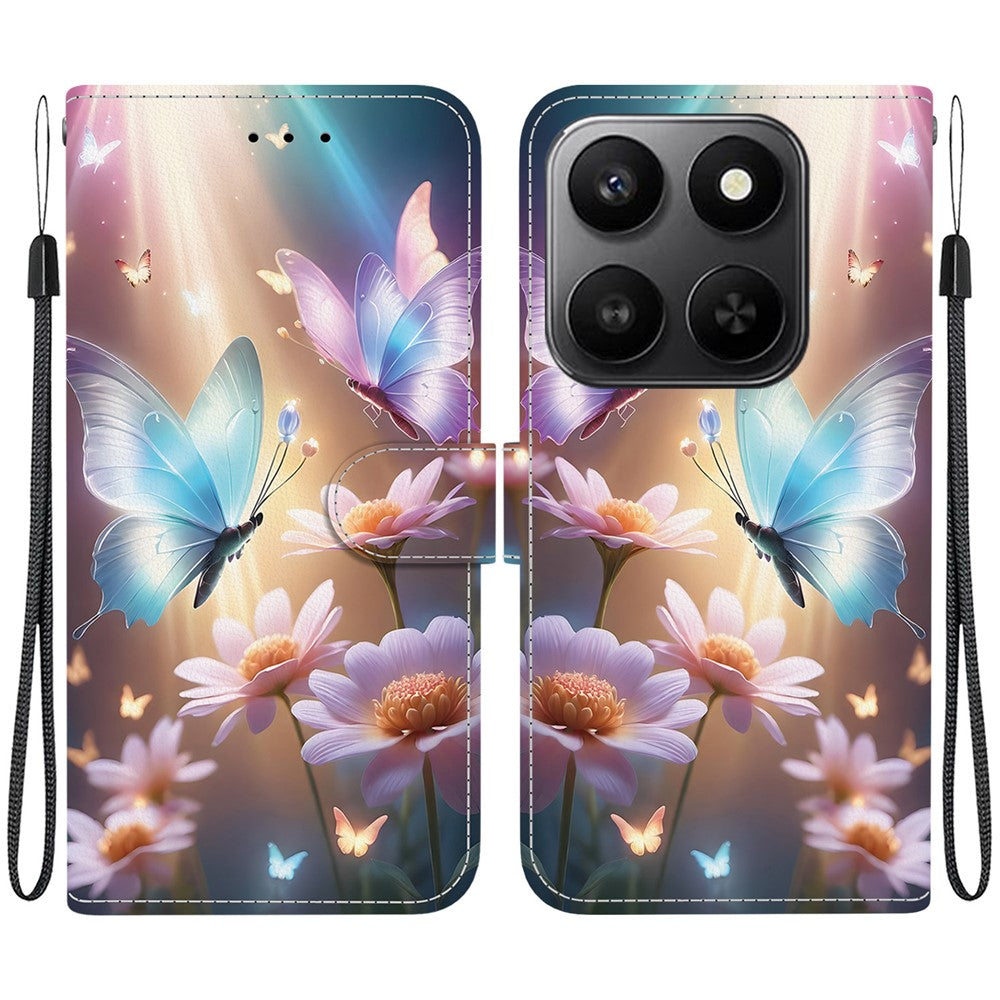 For Honor 400 Smart 5G / 4G / X7d 4G Cover, Mønsterprintet Flip Wallet Telefoncover i Læder med Snor