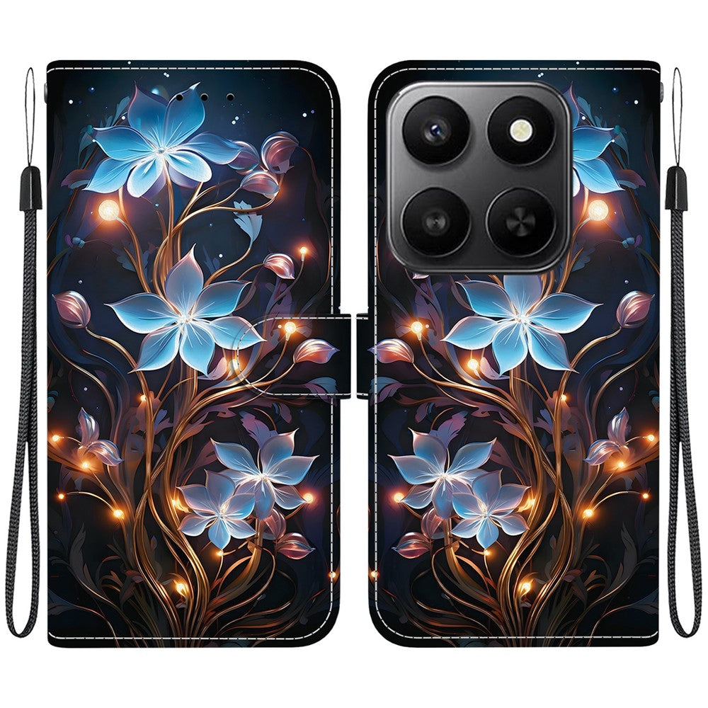 For Honor 400 Smart 5G / 4G / X7d 4G Cover, Mønsterprintet Flip Wallet Telefoncover i Læder med Snor