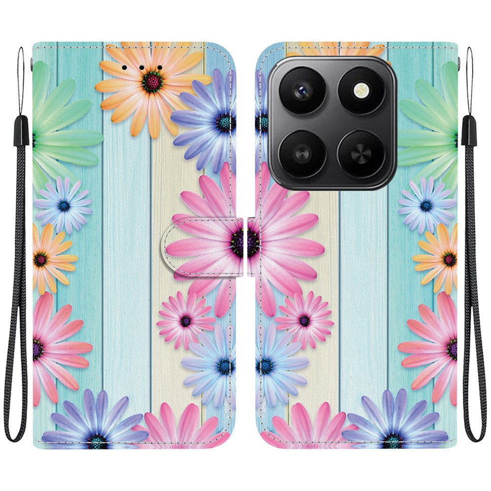 For Honor 400 Smart 5G / 4G / X7d 4G Cover, Mønsterprintet Flip Wallet Telefoncover i Læder med Snor