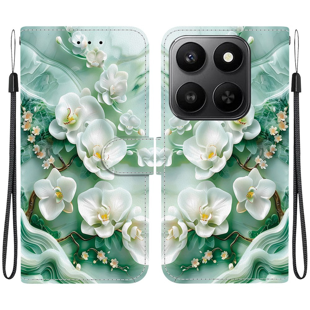 For Honor 400 Smart 5G / 4G / X7d 4G Cover, Mønsterprintet Flip Wallet Telefoncover i Læder med Snor