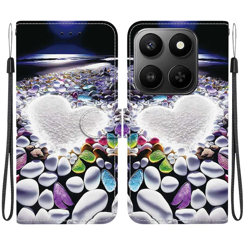 For Honor 400 Smart 5G / 4G / X7d 4G Cover, Mønsterprintet Flip Wallet Telefoncover i Læder med Snor