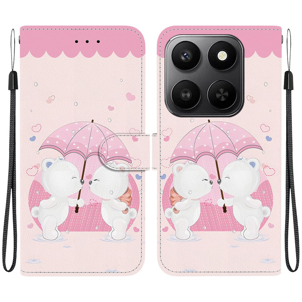For Honor 400 Smart 5G / 4G / X7d 4G Cover, Mønsterprintet Flip Wallet Telefoncover i Læder med Snor