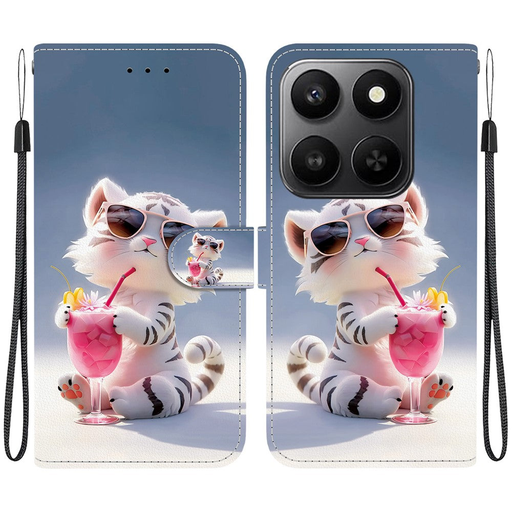 For Honor 400 Smart 5G / 4G / X7d 4G Cover, Mønsterprintet Flip Wallet Telefoncover i Læder med Snor