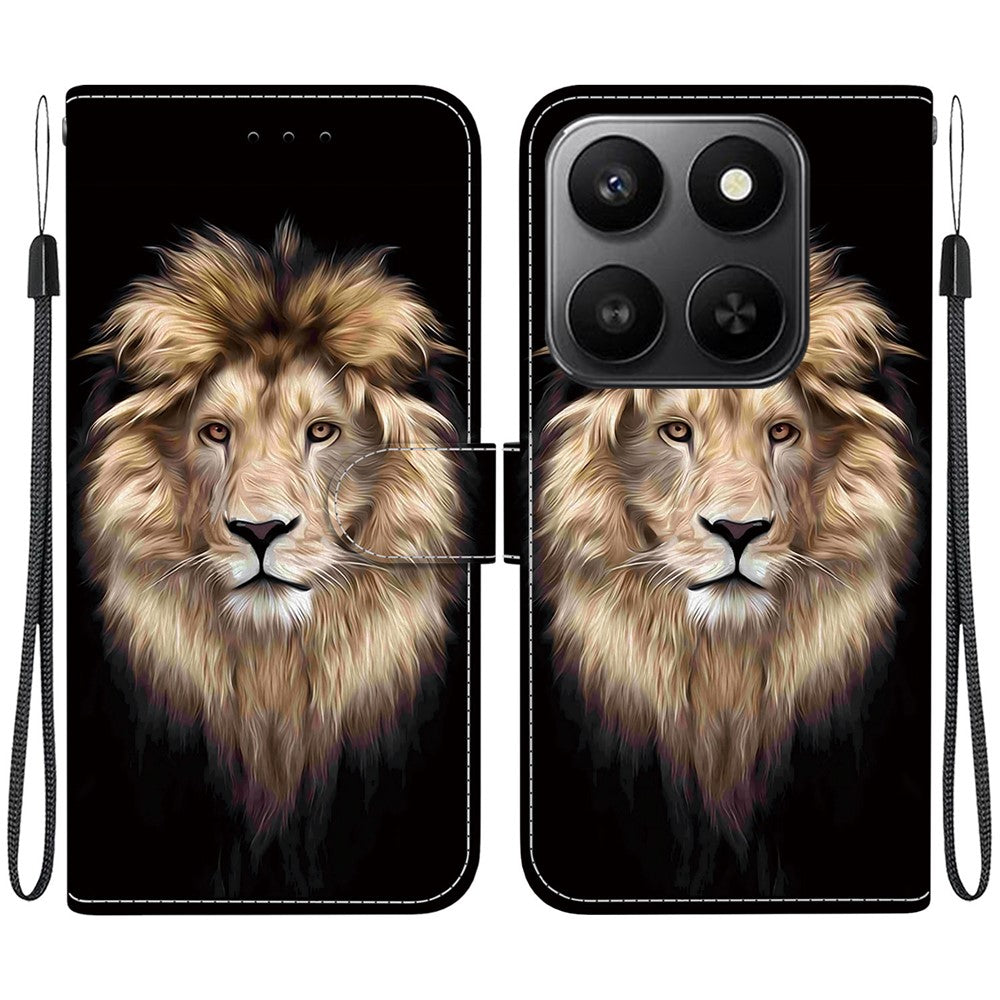 For Honor 400 Smart 5G / 4G / X7d 4G Cover, Mønsterprintet Flip Wallet Telefoncover i Læder med Snor