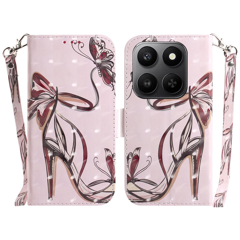 For Honor 400 Smart 5G / 4G / X7d 4G Case Pattern Printing Leather Wallet Phone Cover with Wrist Strap