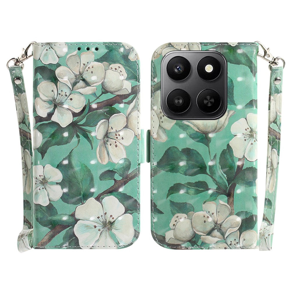 For Honor 400 Smart 5G / 4G / X7d 4G Case Pattern Printing Leather Wallet Phone Cover with Wrist Strap