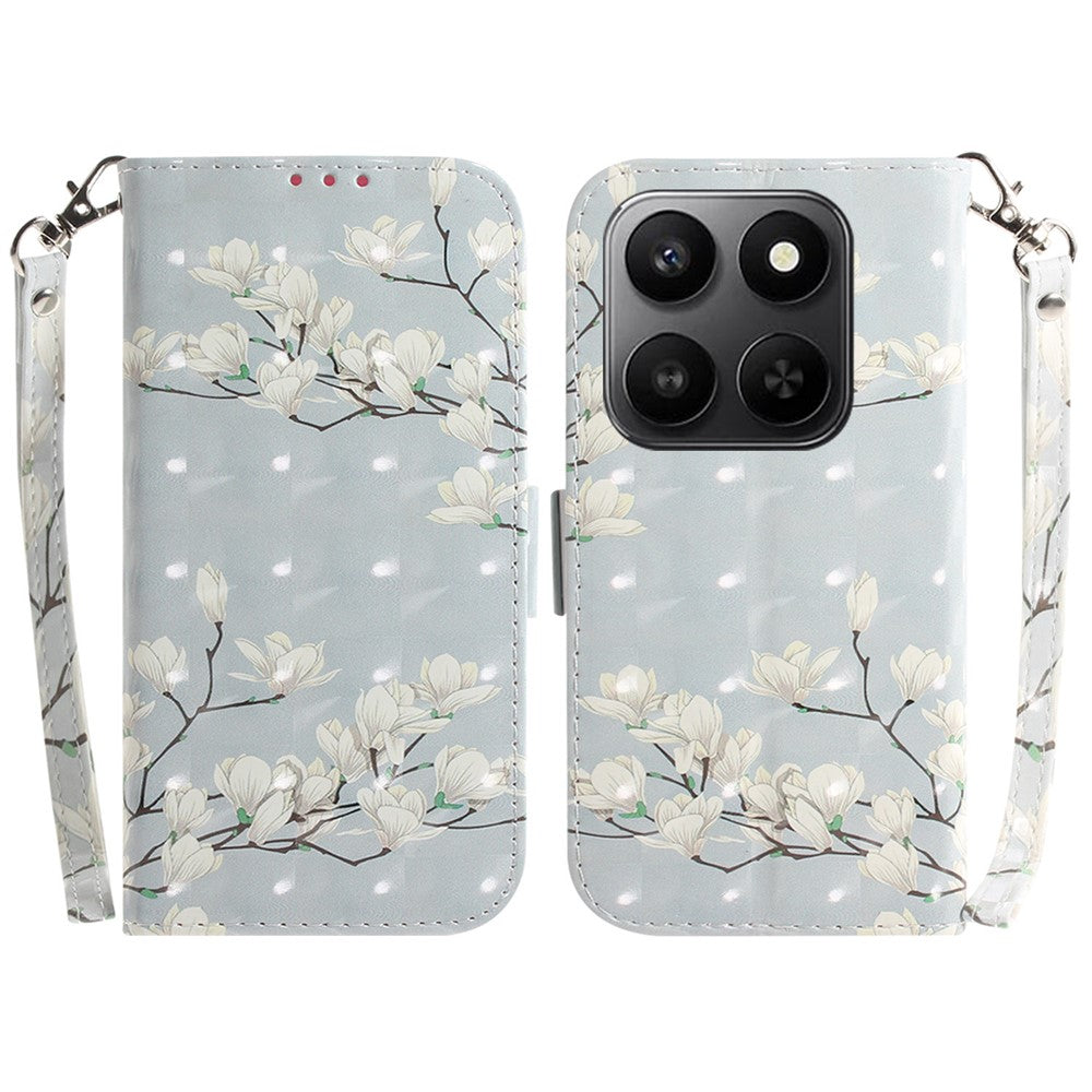 For Honor 400 Smart 5G / 4G / X7d 4G Case Pattern Printing Leather Wallet Phone Cover with Wrist Strap