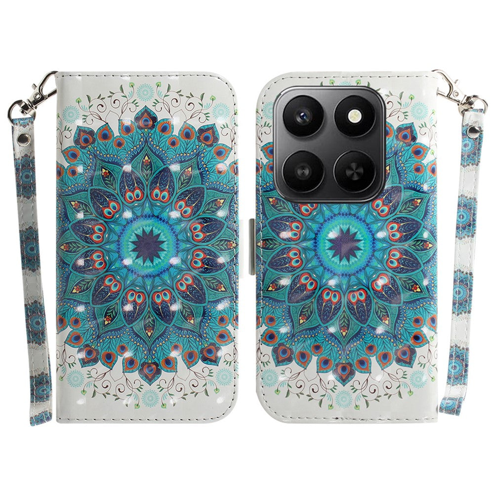 For Honor 400 Smart 5G / 4G / X7d 4G Case Pattern Printing Leather Wallet Phone Cover with Wrist Strap