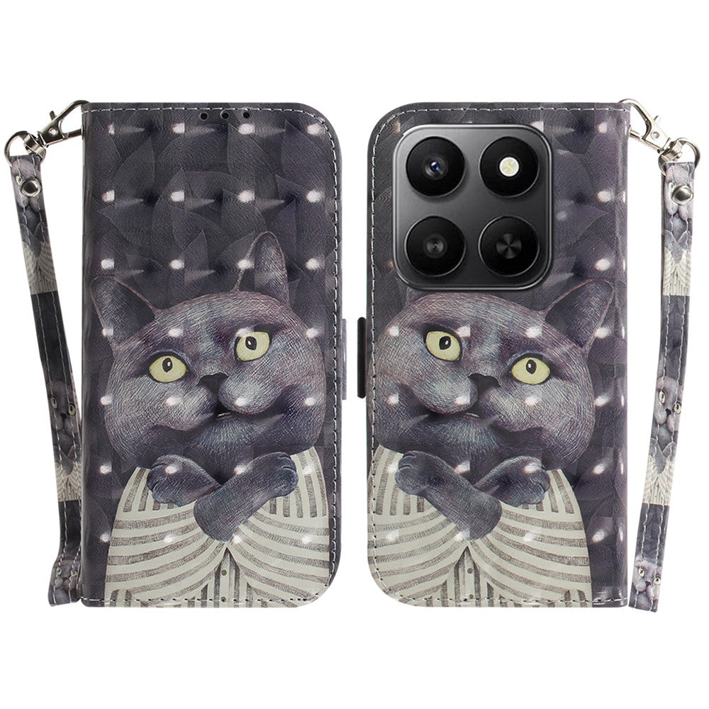 For Honor 400 Smart 5G / 4G / X7d 4G Case Pattern Printing Leather Wallet Phone Cover with Wrist Strap