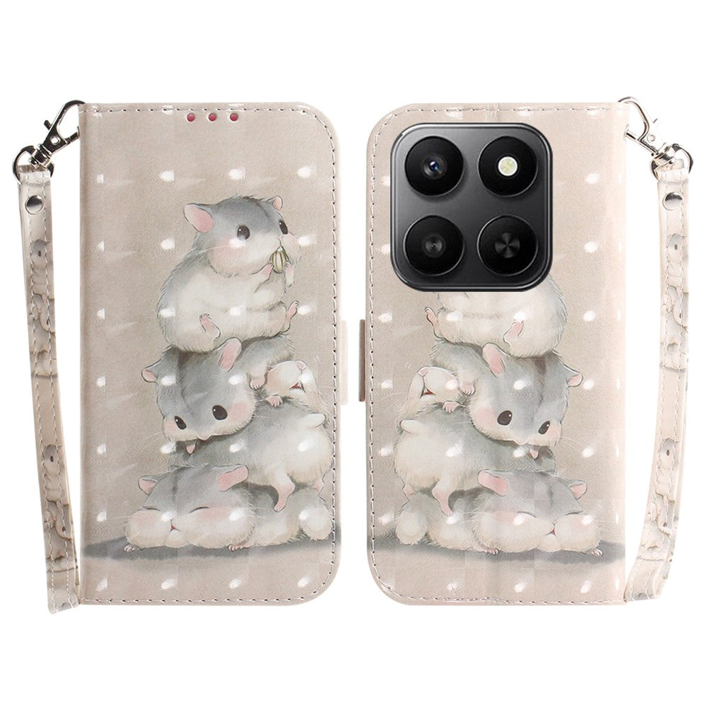 For Honor 400 Smart 5G / 4G / X7d 4G Cover med mønsterprint, læderpung og håndrem