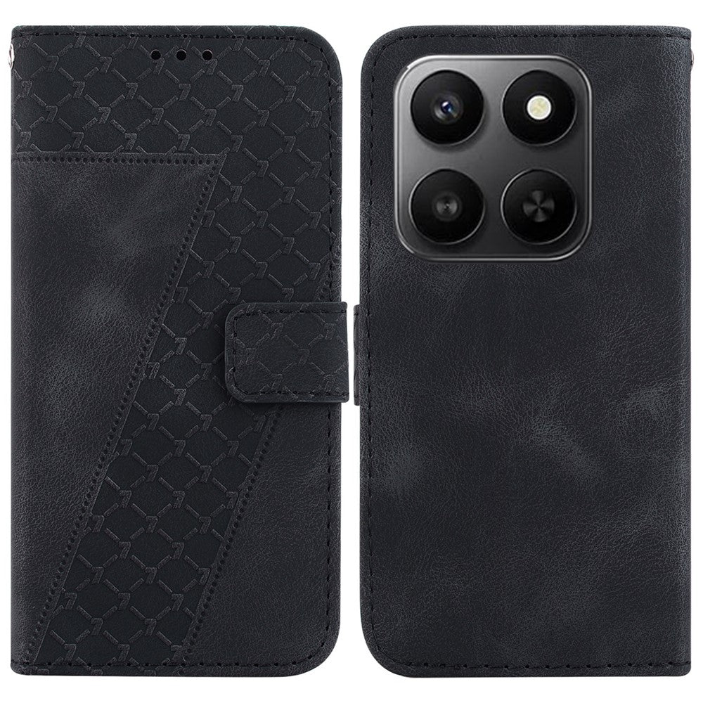 Til Honor 400 Smart 5G / 4G / X7d 4G Stand-etui med 7-formet mønsterpræget lædertelefoncover med rem