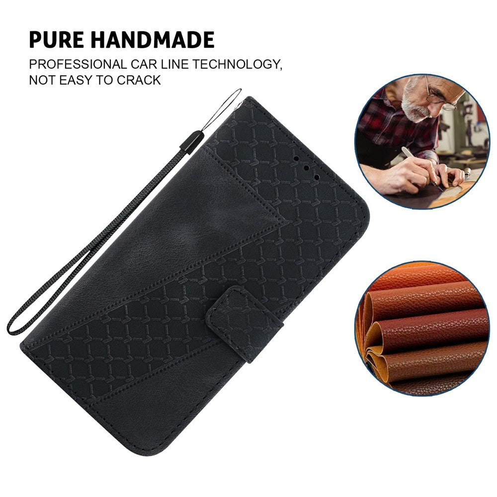 Til Honor 400 Smart 5G / 4G / X7d 4G Stand-etui med 7-formet mønsterpræget lædertelefoncover med rem