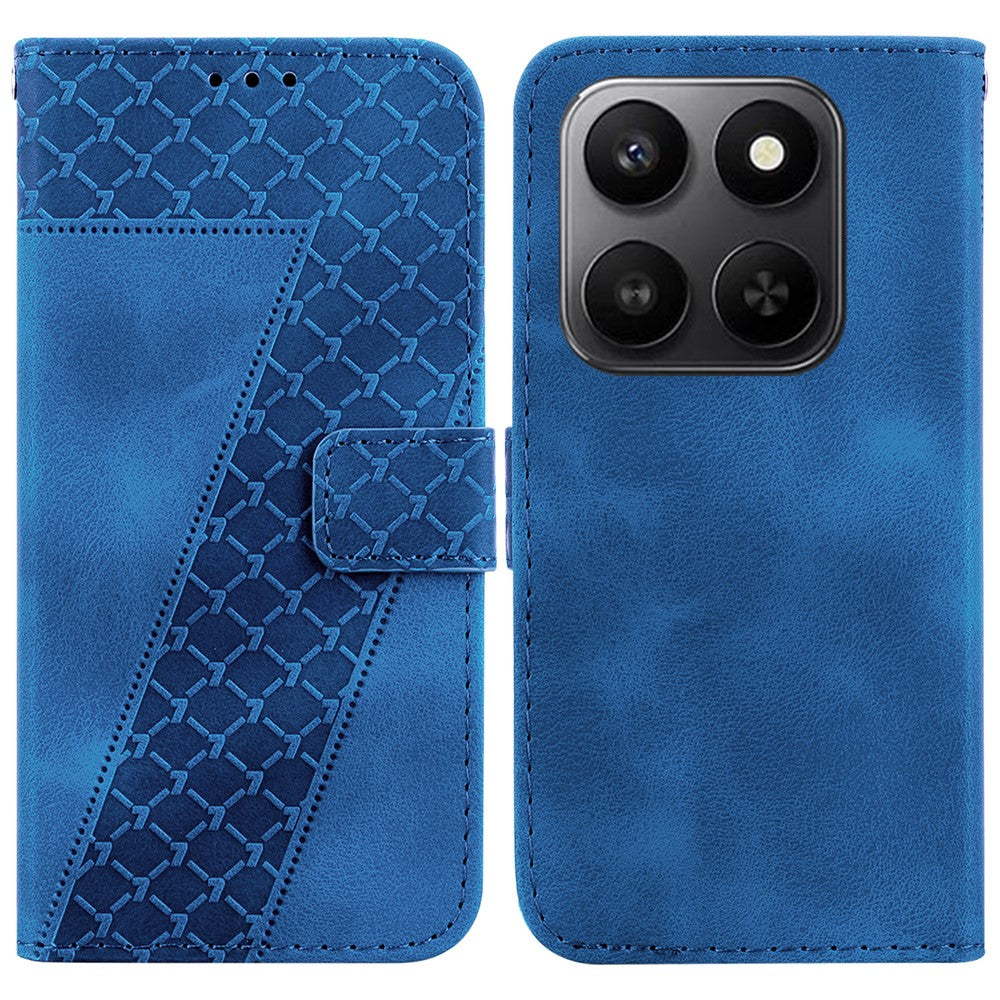 Til Honor 400 Smart 5G / 4G / X7d 4G Stand-etui med 7-formet mønsterpræget lædertelefoncover med rem