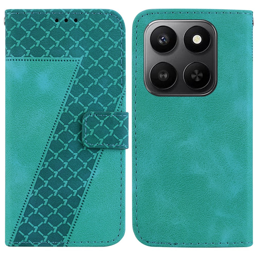 Til Honor 400 Smart 5G / 4G / X7d 4G Stand-etui med 7-formet mønsterpræget lædertelefoncover med rem
