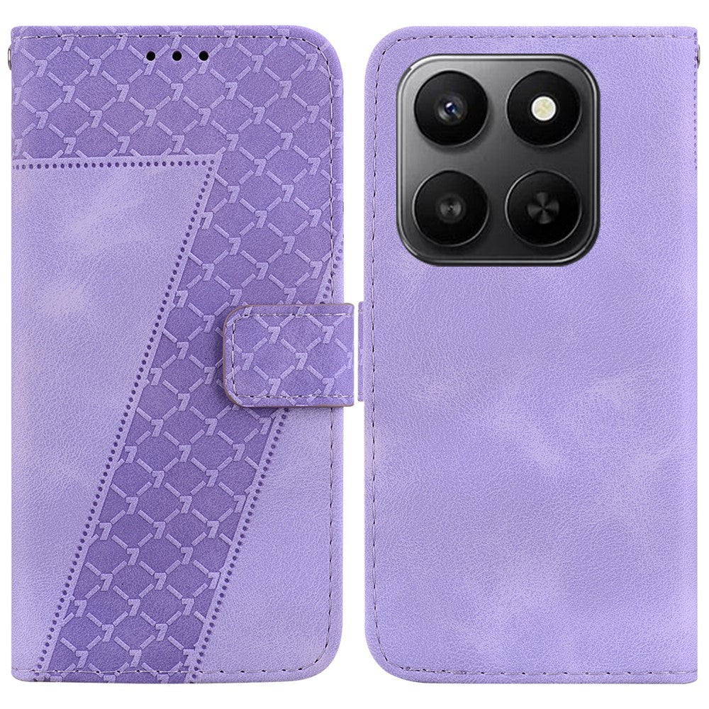 Til Honor 400 Smart 5G / 4G / X7d 4G Stand-etui med 7-formet mønsterpræget lædertelefoncover med rem