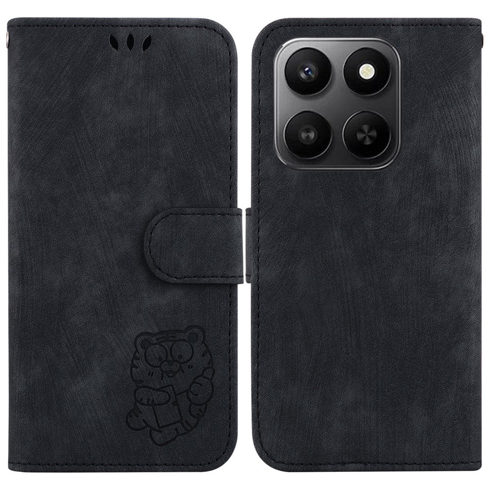 For Honor 400 Smart 5G / 4G / X7d 4G Pung Etui Tigerpræget Læder Stødsikkert Telefoncover med Håndrem