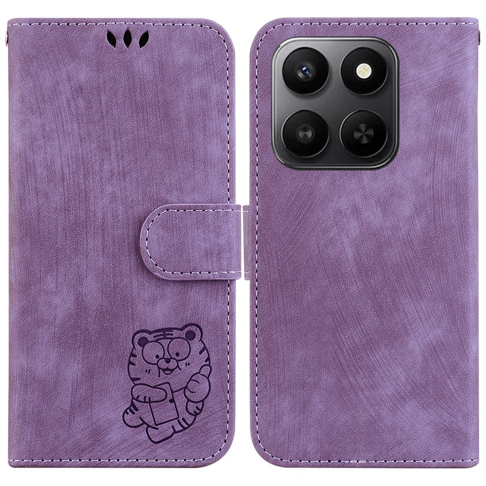 For Honor 400 Smart 5G / 4G / X7d 4G Pung Etui Tigerpræget Læder Stødsikkert Telefoncover med Håndrem