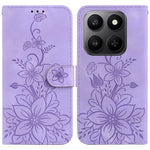 For Honor 400 Smart 5G / 4G / X7d 4G Stand Case Lily Flower Imprint Leather Phone Cover with Wrist Strap
