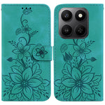 For Honor 400 Smart 5G / 4G / X7d 4G Stand Case Lily Flower Imprint Leather Phone Cover with Wrist Strap