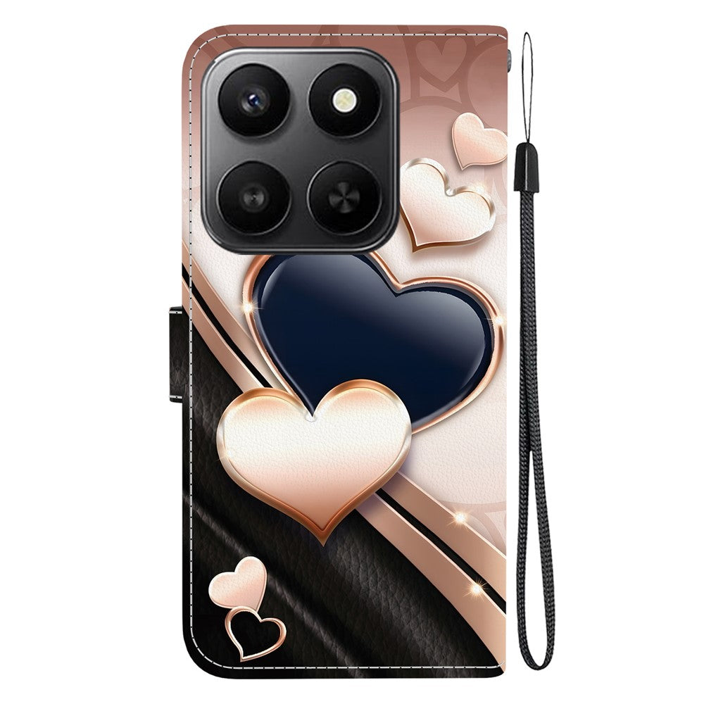 For Honor 400 Smart 5G / 4G / X7d 4G Leather Case Stand Wallet Pattern Printing Phone Cover with Wrist Strap