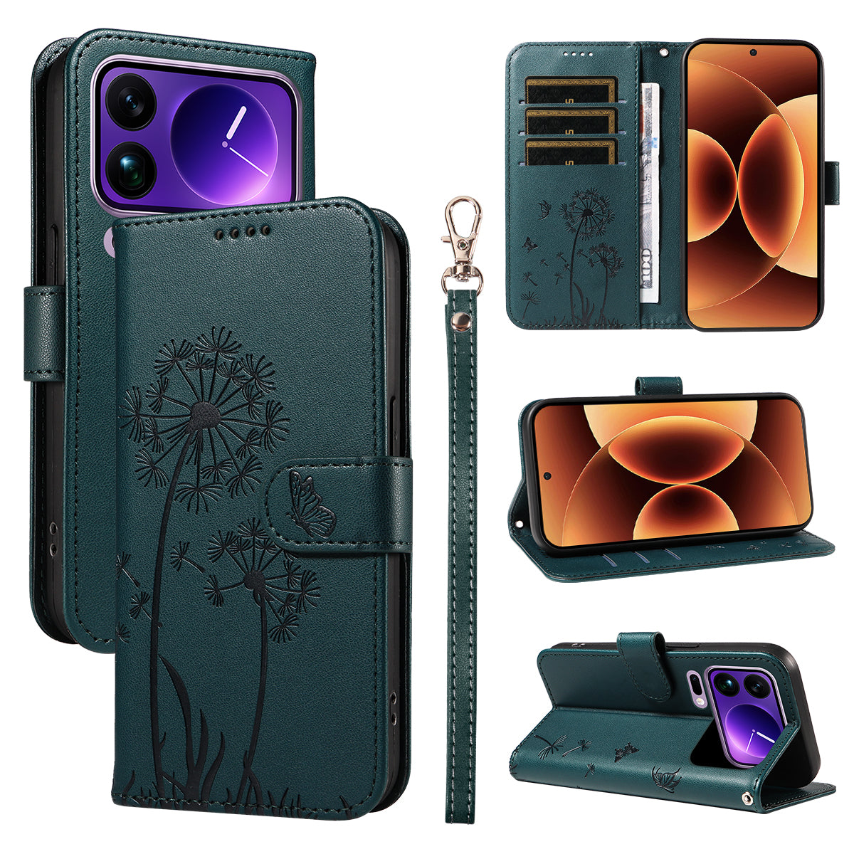 For Xiaomi 17 Pro Max Leather Wallet Case with Strap Dandelion Imprint Phone Stand Cover