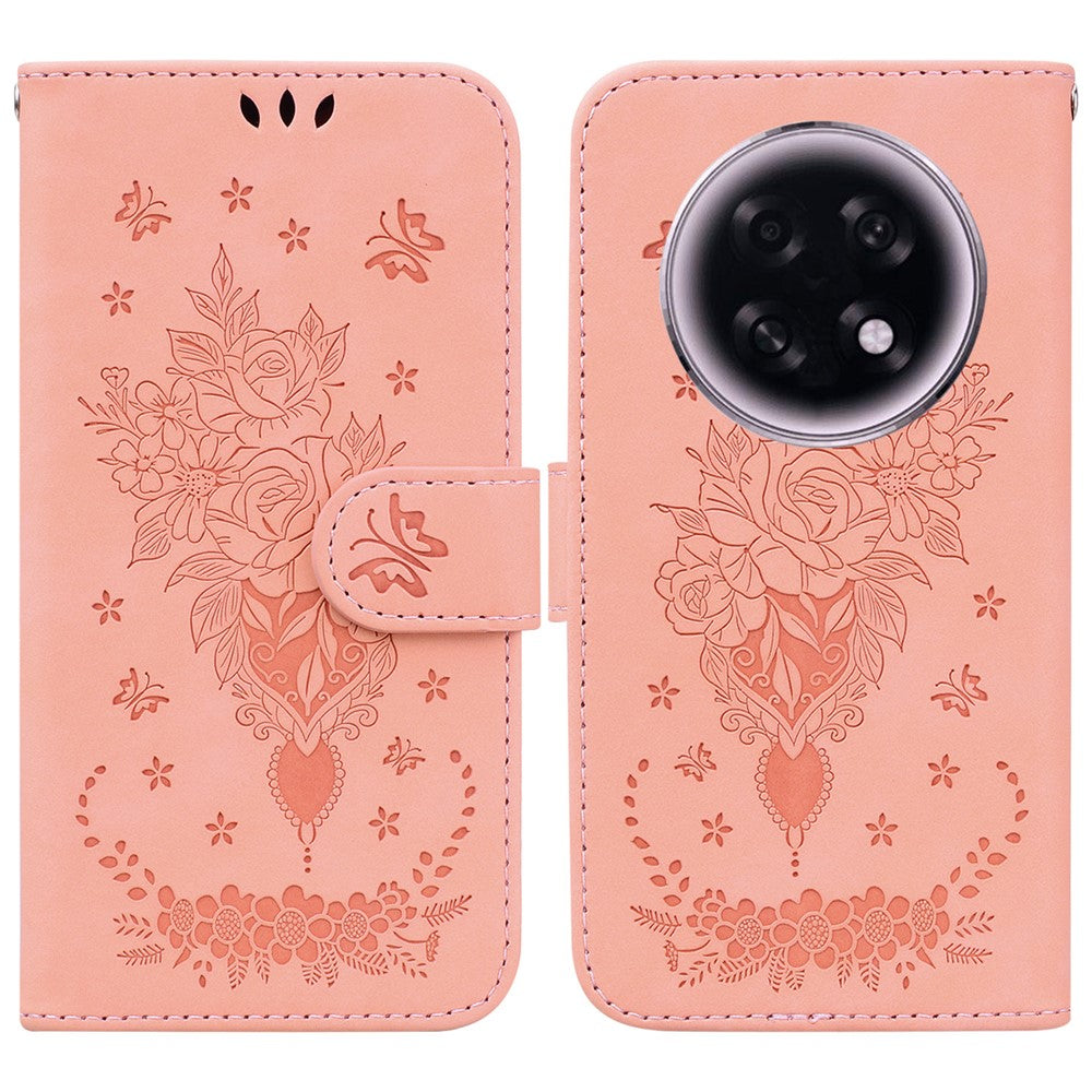Oppo F31 Pro+ 5G / A6 GT 5G Skal Fjärilsblomma Avtryck PU Läder Plånboksfodral med Rem