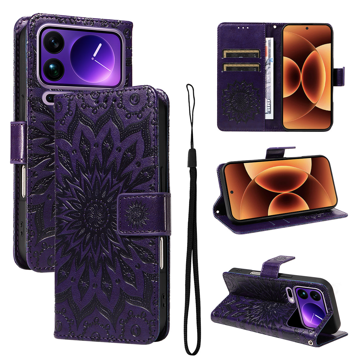 For Xiaomi 17 Pro Max Leather Wallet Case Sunflower Imprinted Phone Cover