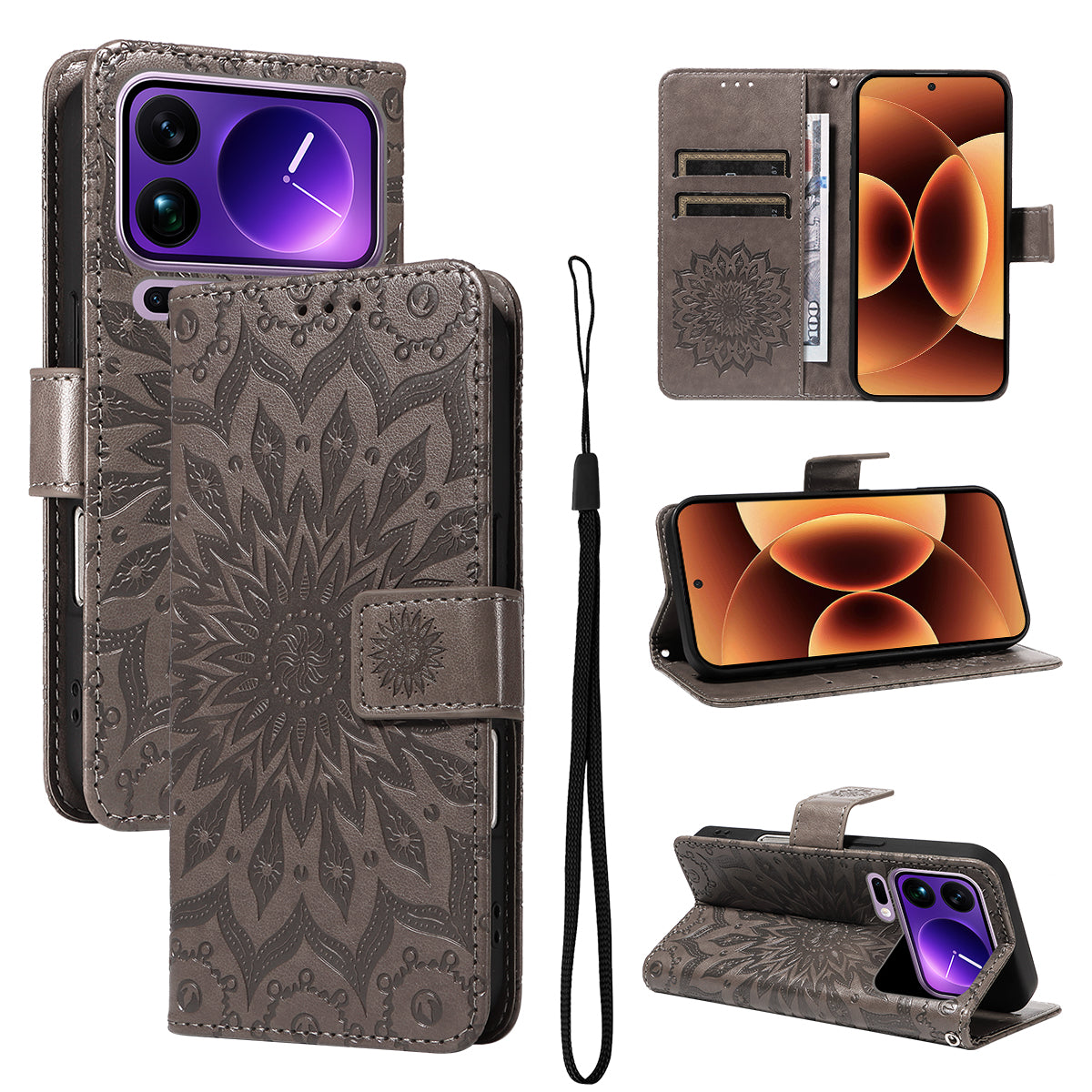 Xiaomi 17 Pro Max Läderplånboksfodral med solrostryck mobilfodral