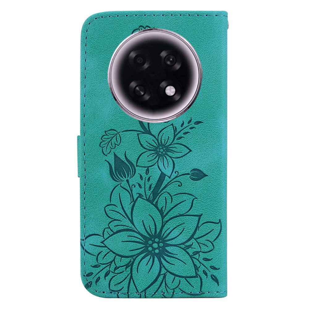 For Oppo F31 Pro+ 5G  /  A6 GT 5G Stand Case Lily Flower Imprint Leather Phone Cover with Wrist Strap