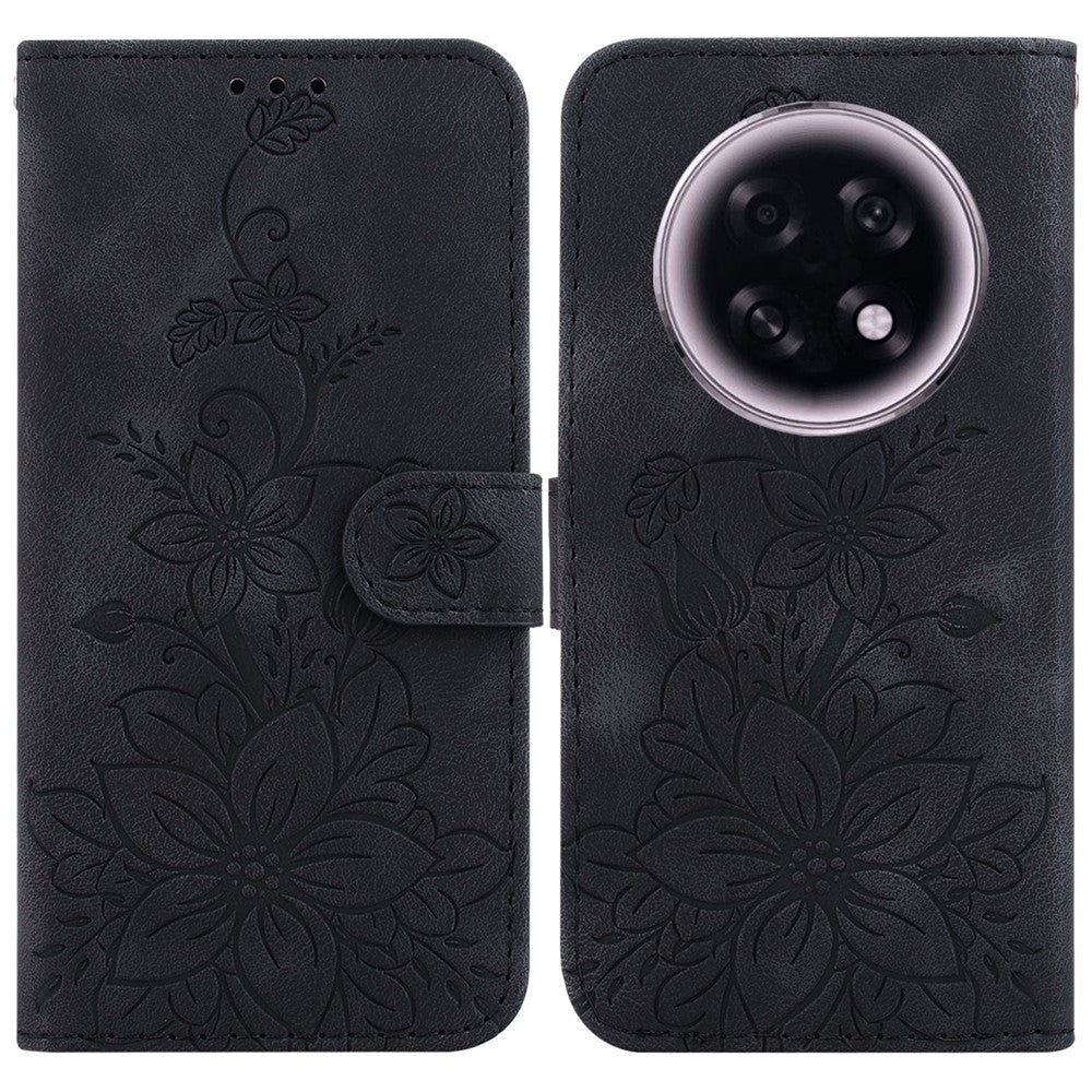 For Oppo F31 Pro+ 5G  /  A6 GT 5G Stand Case Lily Flower Imprint Leather Phone Cover with Wrist Strap