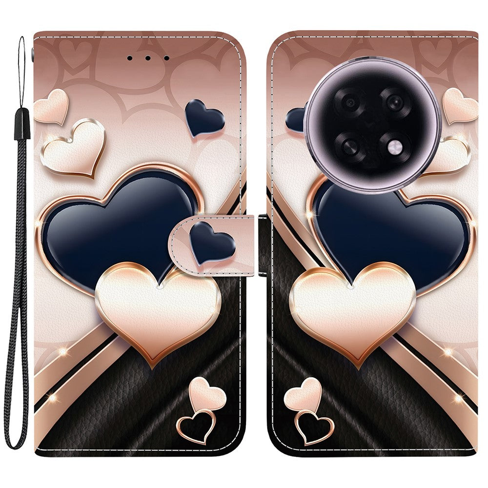 For Oppo F31 Pro+ 5G  /  A6 GT 5G Leather Case Stand Wallet Pattern Printing Phone Cover with Wrist Strap