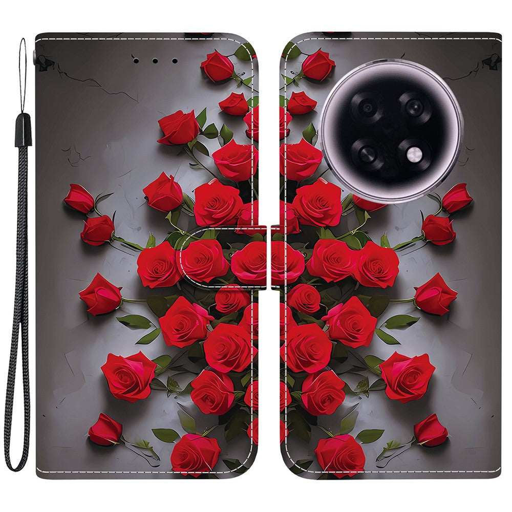 For Oppo F31 Pro+ 5G  /  A6 GT 5G Leather Case Stand Wallet Pattern Printing Phone Cover with Wrist Strap